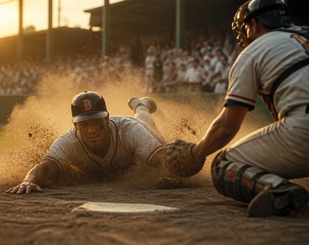 Baseball player sliding into home plate