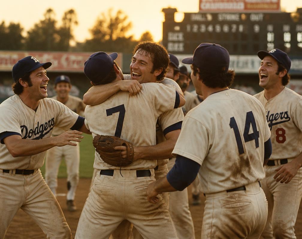 Baseball team celebrating on the field